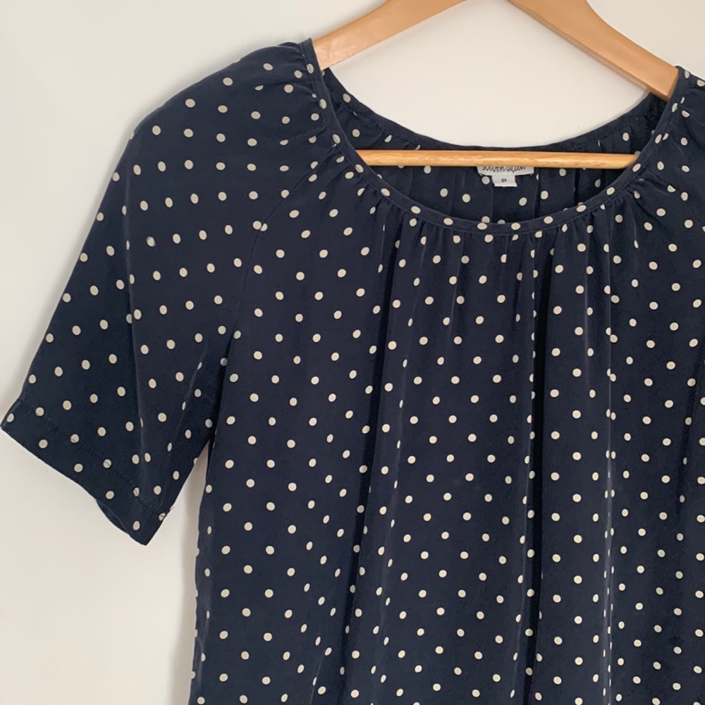 Navy and Cream Polka Dot 100% Silk Steven Alan Blouse